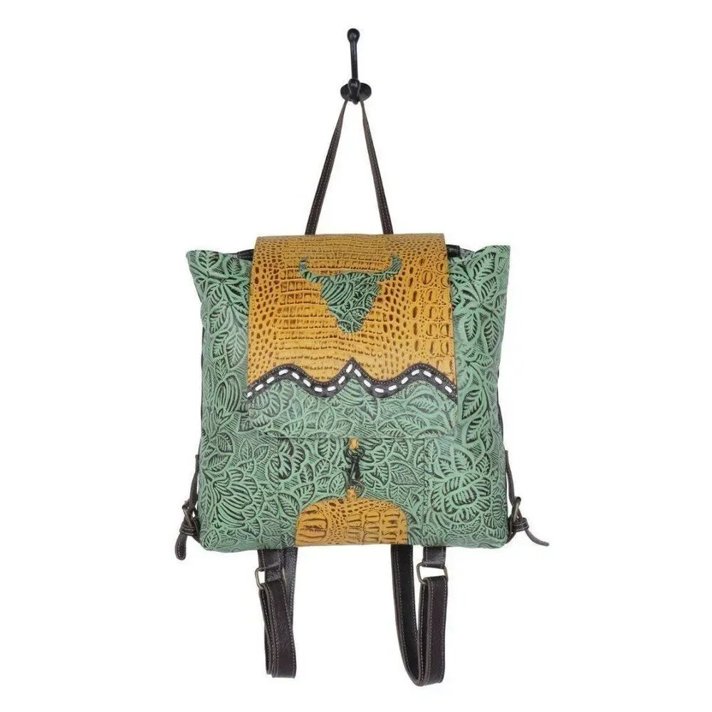 Myra Bag Handmade Bull's Leather & Hairon Upcycled Canvas Backpack